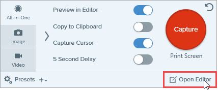 Bouton Ouvrir Editor