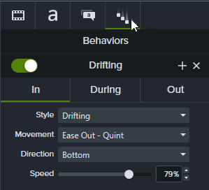 Affiche les propriétés de comportement dans Camtasia Editor
