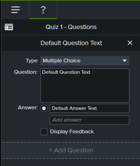 Interface de modification de la question