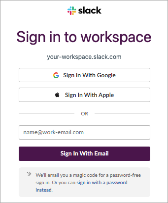 Saisie de l’e-mail Slack