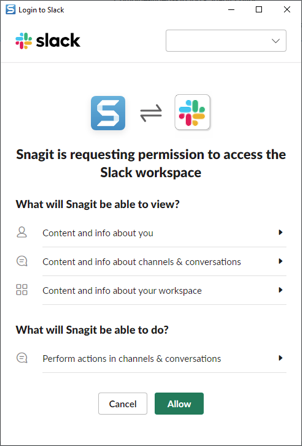 Fenêtre d’autorisation Slack