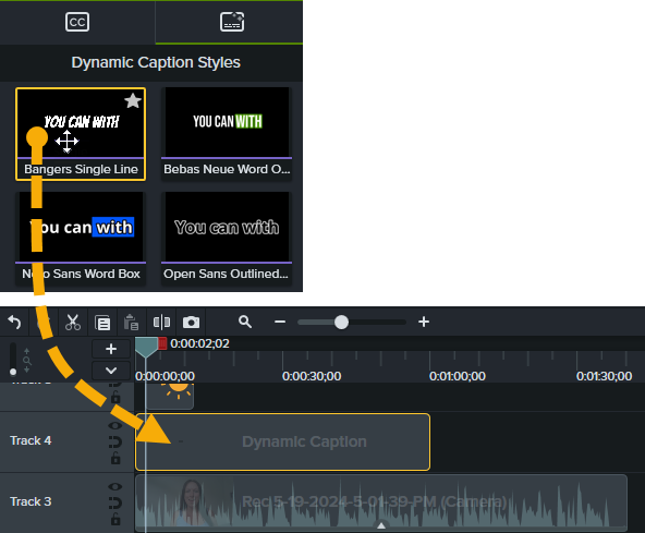 Faire glisser un style de sous-titres dynamiques jusqu’au plan de montage