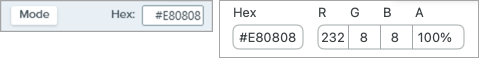 Felder für Hexadezimal- und RGB-Werte