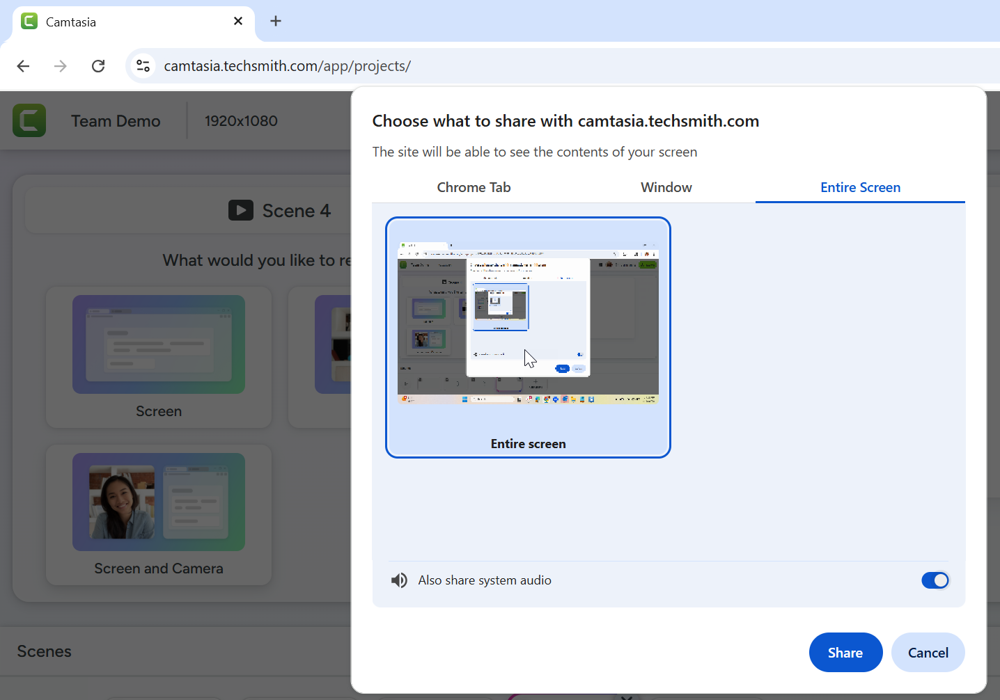 Chrome screen selection