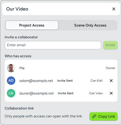 Screenshot of project access control in Camtasia online