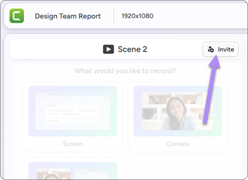 Screenshot of the scene Invite button in Camtasia online