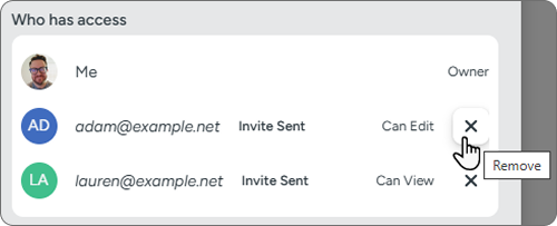 Screenshot of the collaborator list with the Remove button highlighted