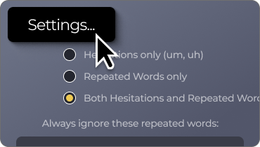 Filler Words Settings menu