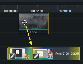 Drag Fade transition onto media