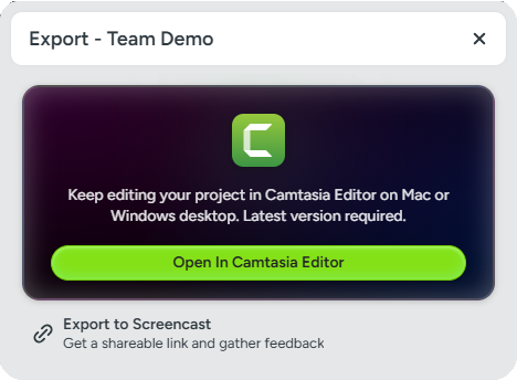Camtasia online export options