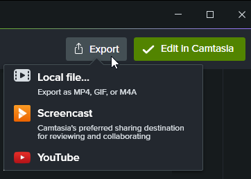 Menu Exporter dans Camtasia Rev