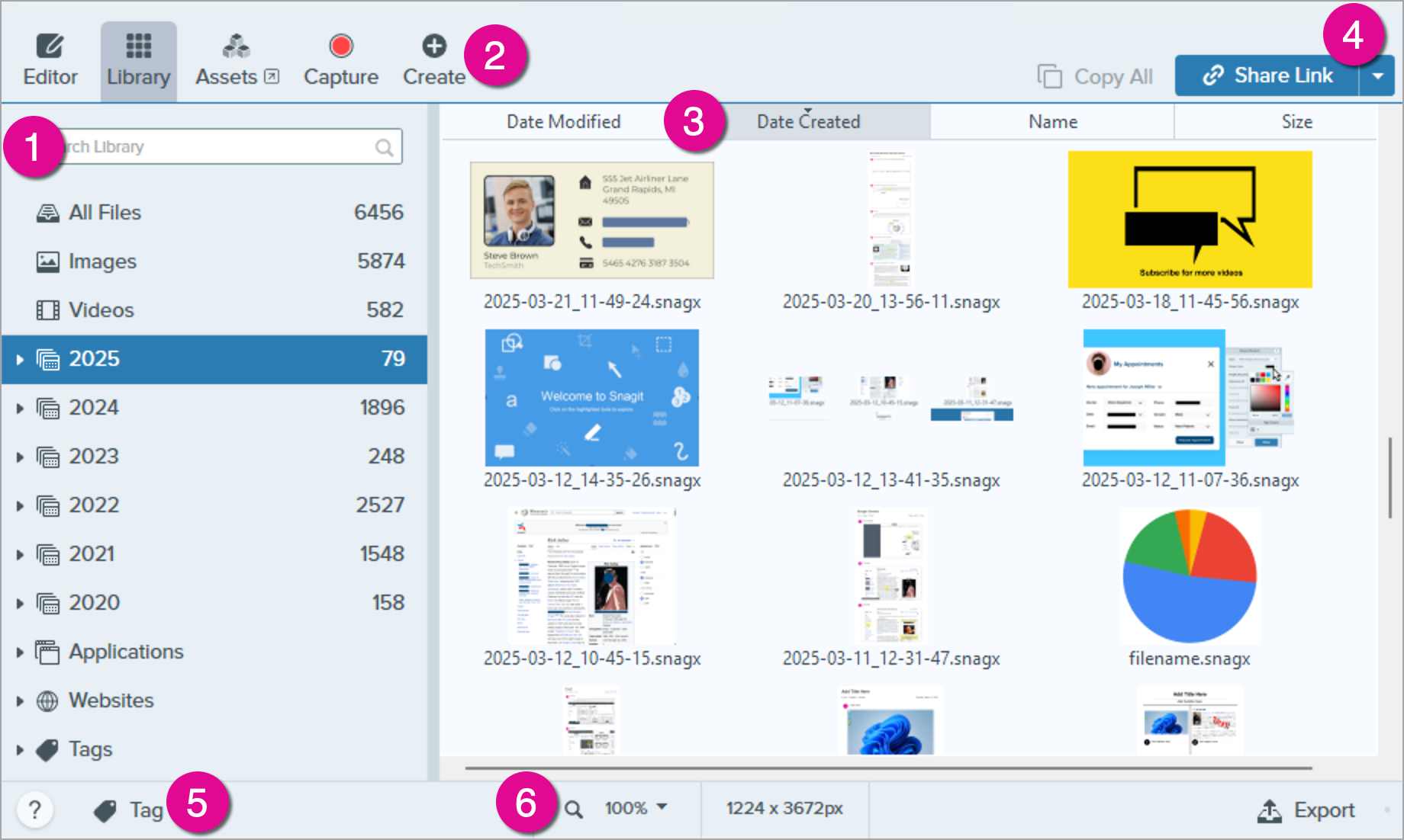 Snagit Library with labels
