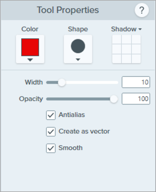 Eigenschaften für das Werkzeug Stift (Windows)