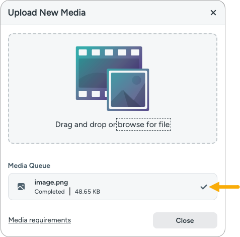 A checkmark indicates the file upload is complete