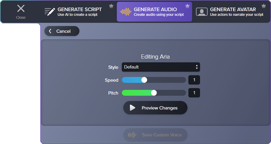Edit default voice dialog