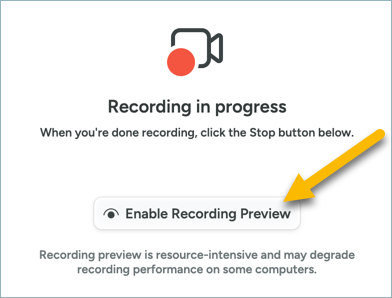 Schaltfläche „Enable Recording Preview“ (Aufnahmevorschau aktivieren)