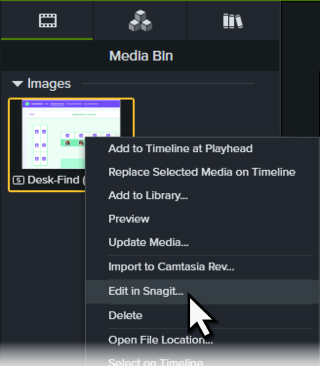 Opción Editar en Snagit en Camtasia Editor