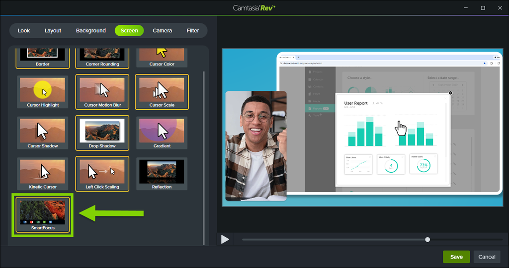 Option SmartFocus dans Rev