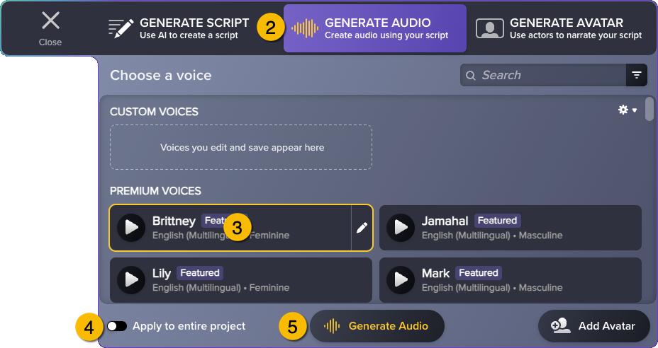 Generate Audio window with labels