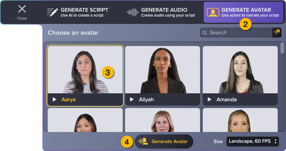 Generate Avatar window with labels