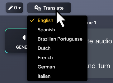 Translate button and menu