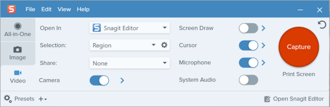 Video tab in Capture Window on Windows