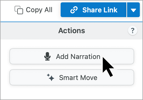 Add Narration button in the Actions panel on Snagit Mac