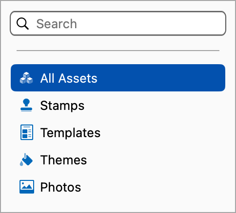 Categorías de activos en Snagit para Mac