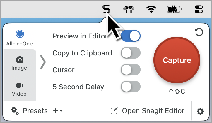 Ventana de captura de Snagit para Mac