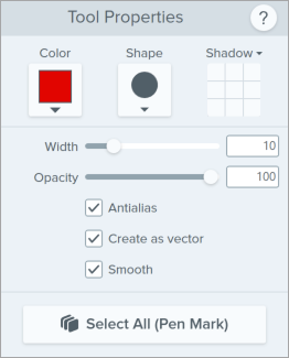 Pen tool properties on Windows