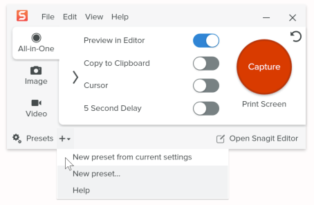 Option „Neues Profil mit den aktuellen Einstellungen“ im Dropdown-Menü „Profil hinzufügen“