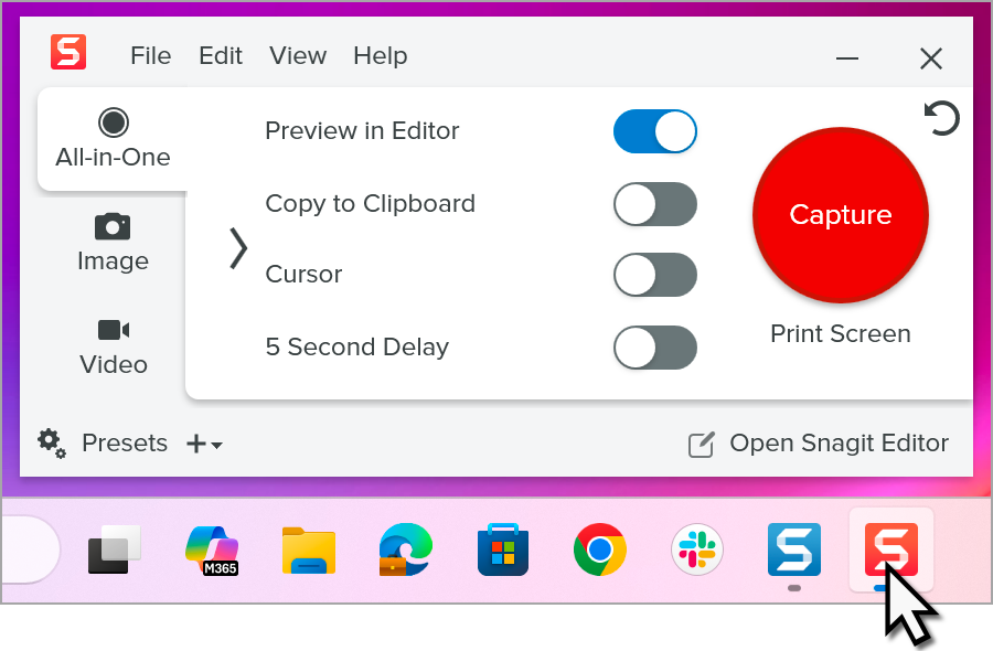 Icono de Snagit en la barra de tareas