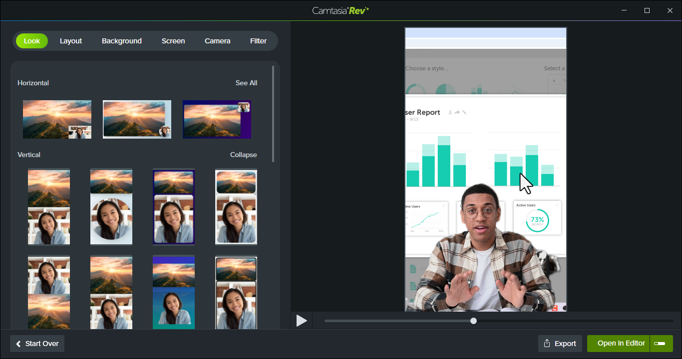 Camtasia Rev の垂直レイアウト