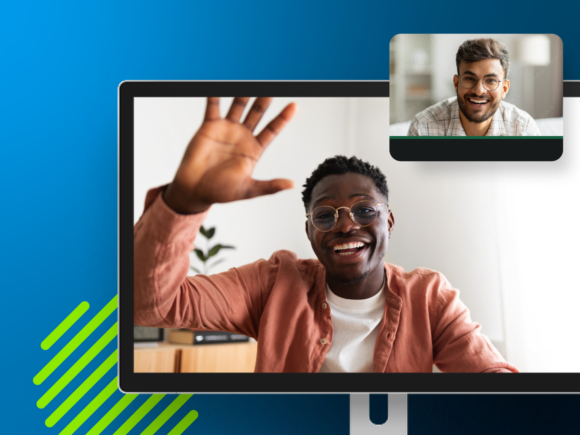 An example of a remote or async video onboarding process with two people talking to each other through computer screens
