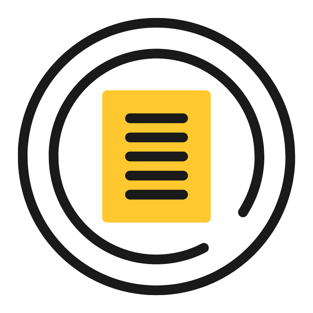 yellow document surrounded by two black circles