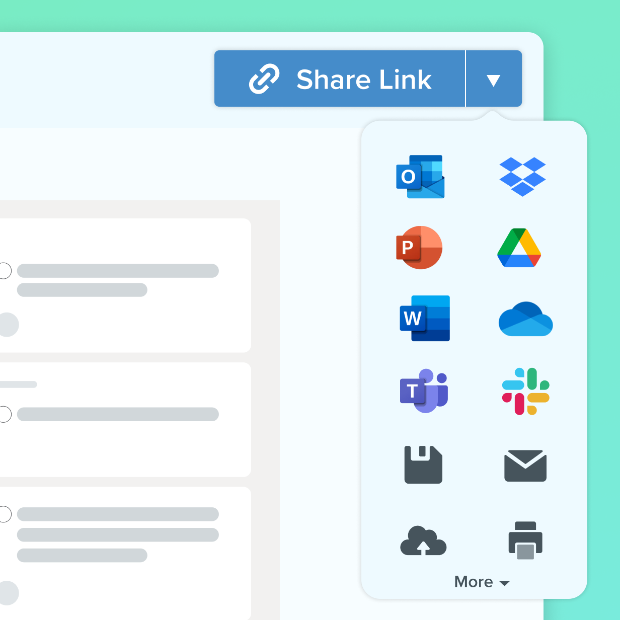 share link drop down options