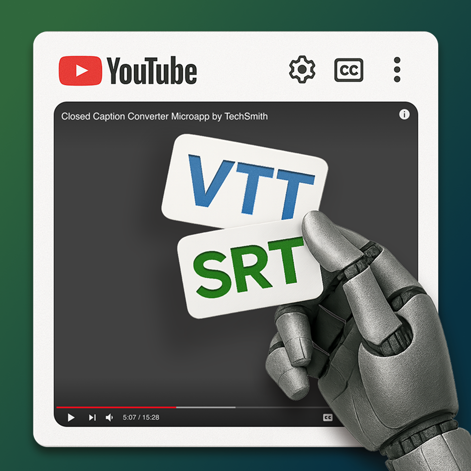 robot hand holding VTT and SRT in front of youtube video