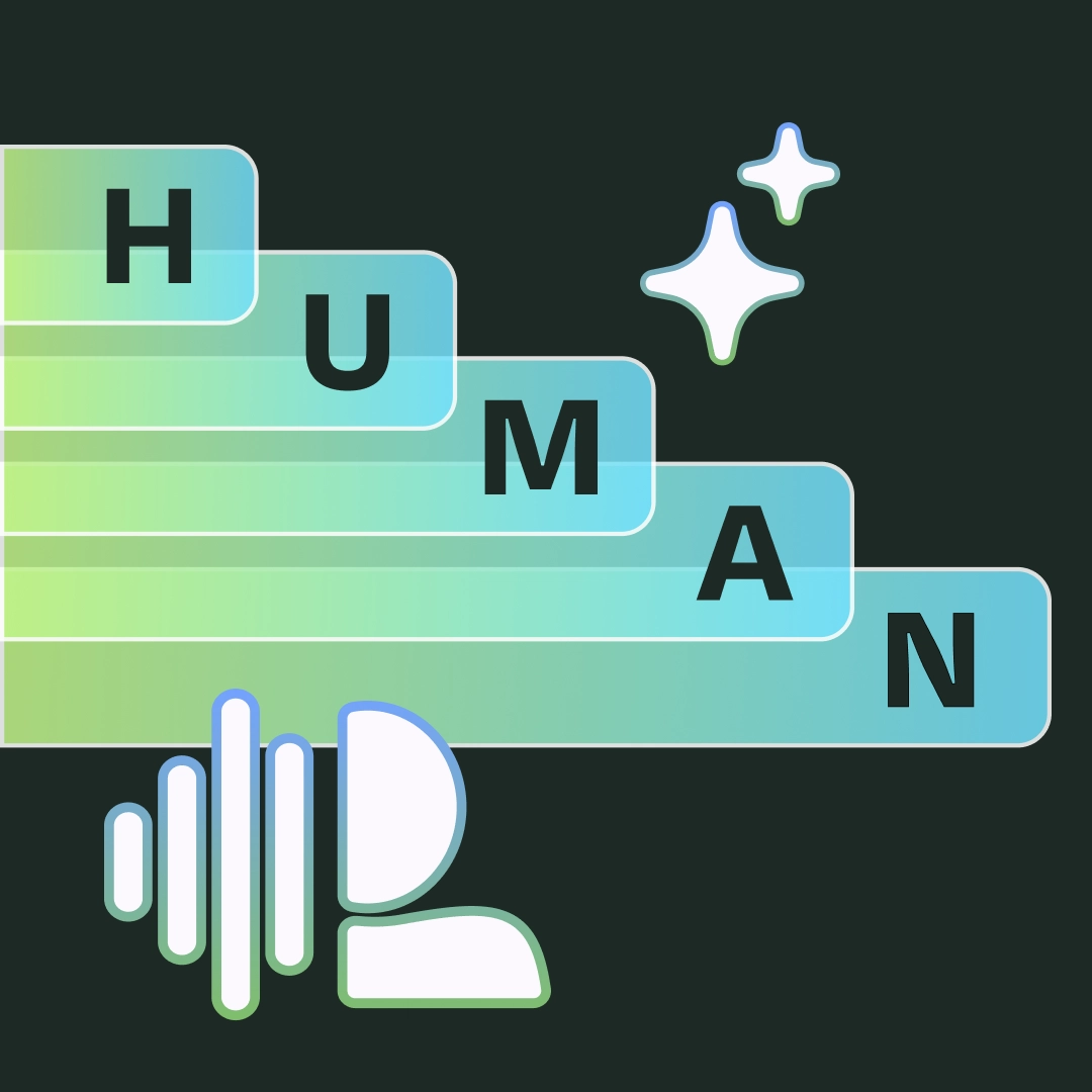 Graphic showing the HUMAN acronym for improving AI content with human input.