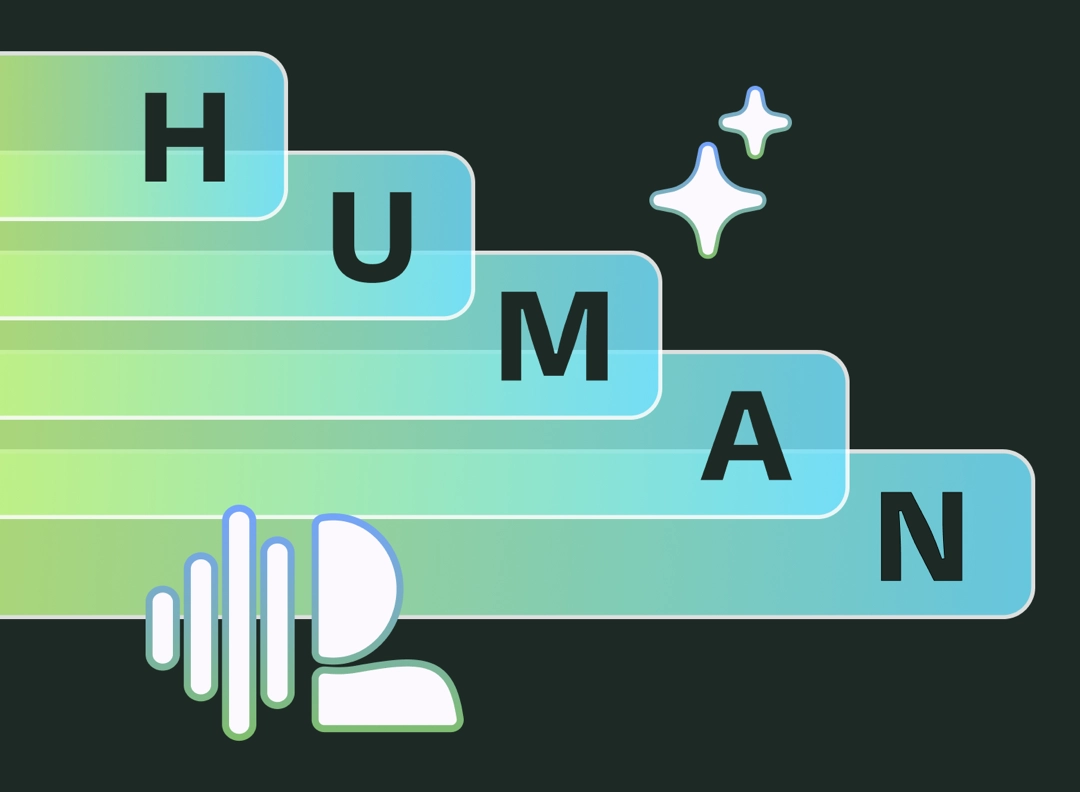 Graphic showing the HUMAN acronym for improving AI content with human input.