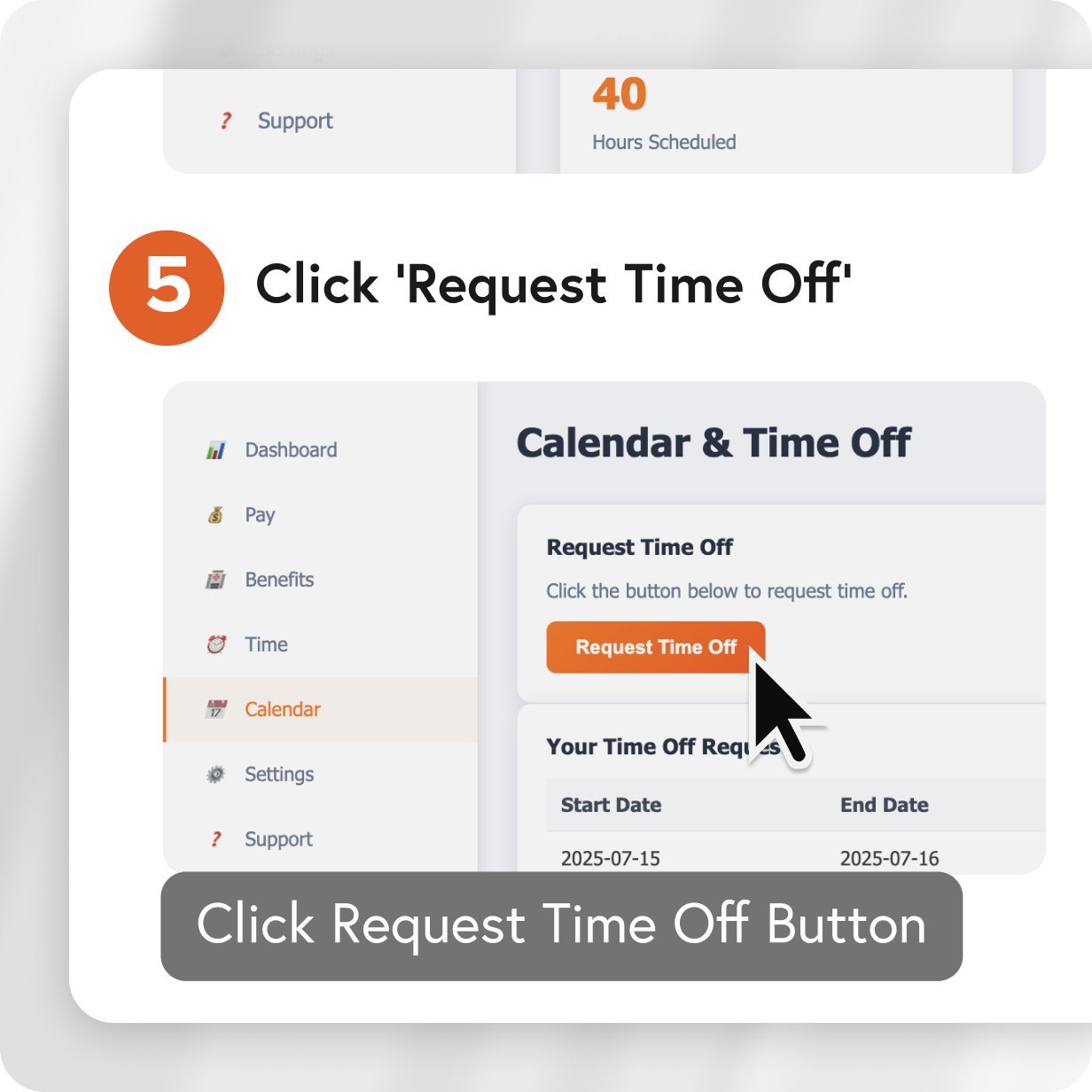 AI-generated onboarding walkthrough showing how to request time off in an employee portal