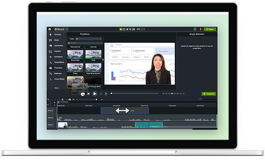 Camtasia Editor interface displaying an AI avatar video