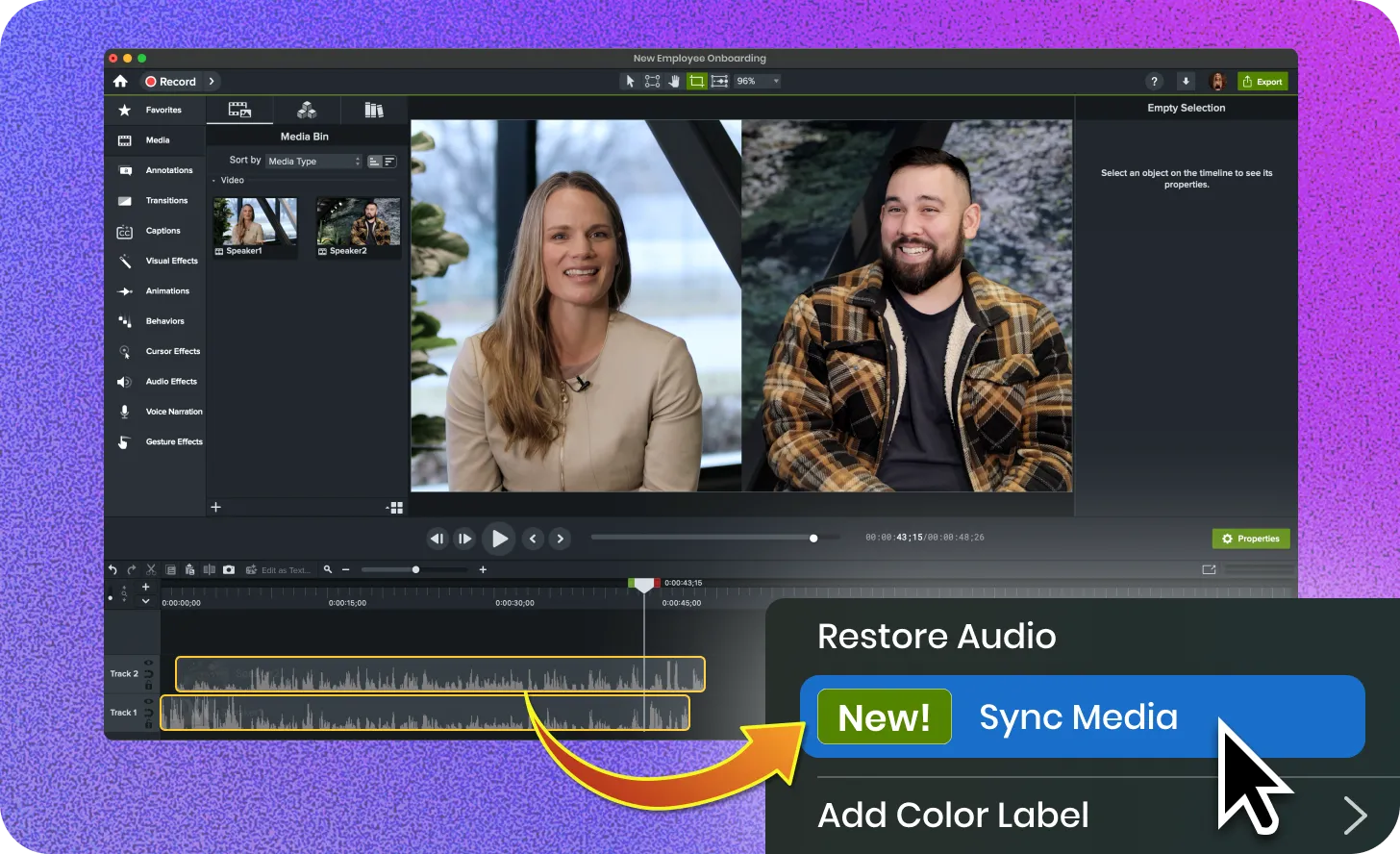 Sync media button in Camtasia Editor