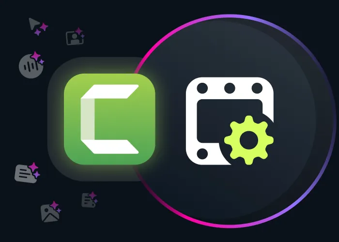 Camtasia tools interface illustration showing the Camtasia logo alongside a collection of icons representing multiple web-based tools for creating, editing, and enhancing training content.