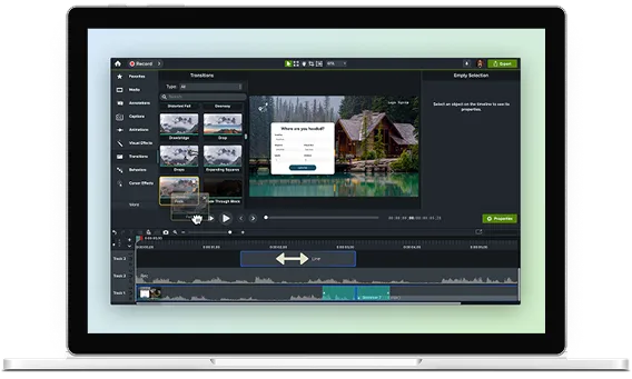 Camtasia Editor interface on laptop
